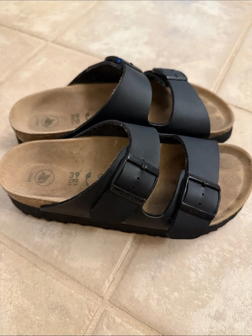 Black Birkenstock Papillio Arizona sandals, 39 or 8-8.5